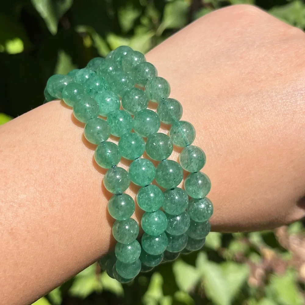 8mm stretchable flash green strawberry quartz bracelet‎